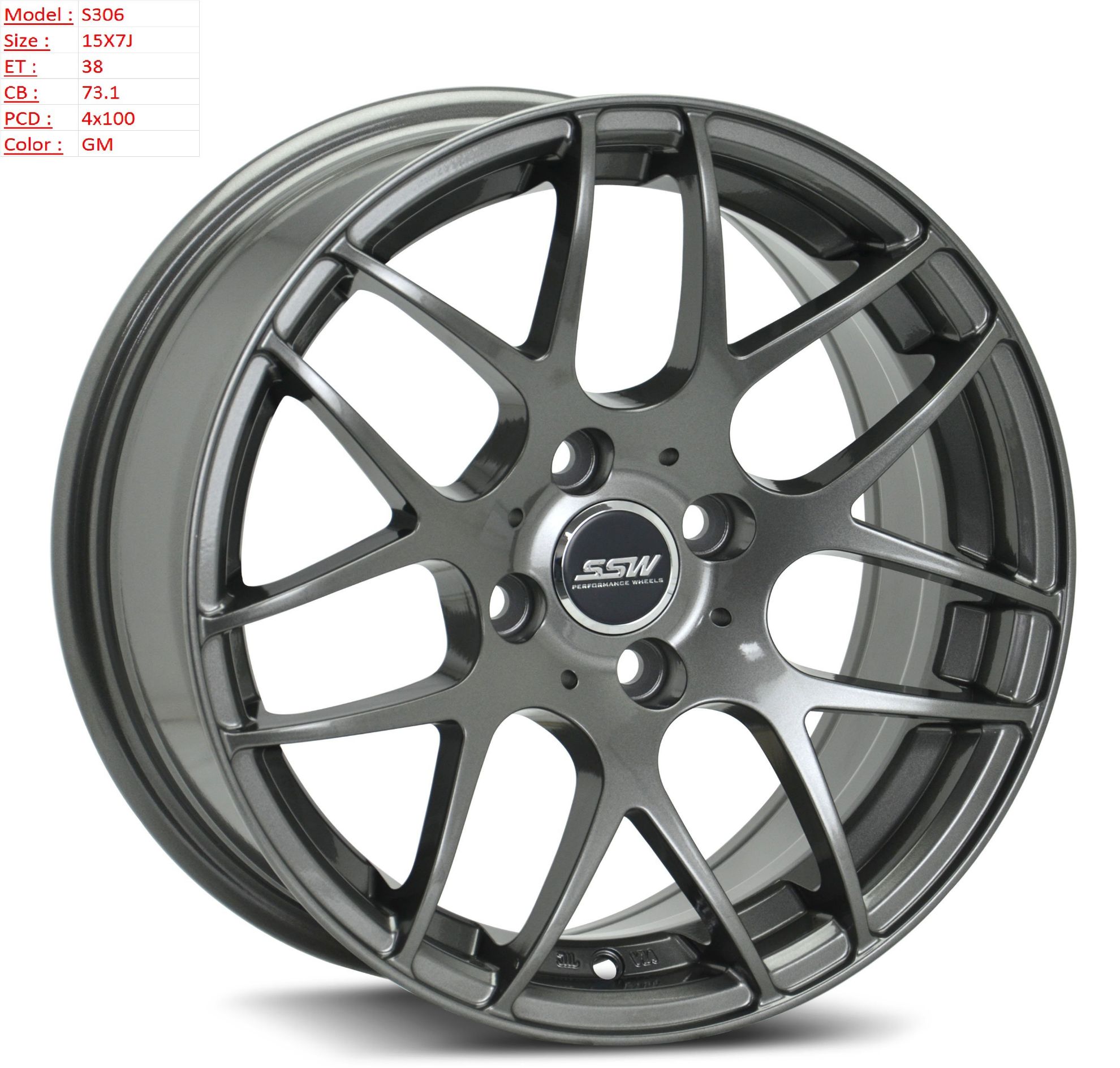 Mâm Lazang Vành SSW 15 inch 4x100 S306-GM