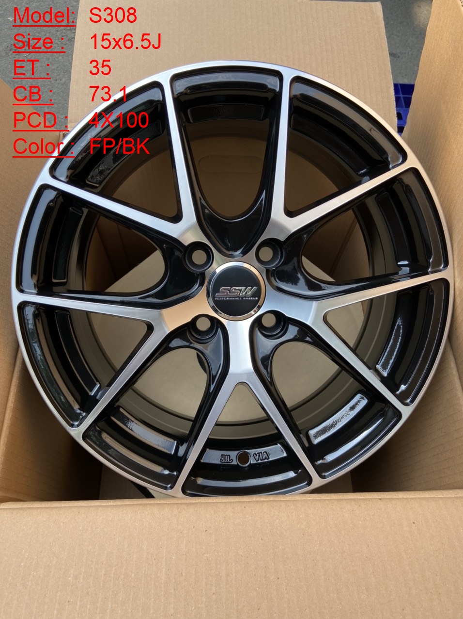 Mâm Lazang Vành SSW 15 inch 4x100 S308-FP-BK