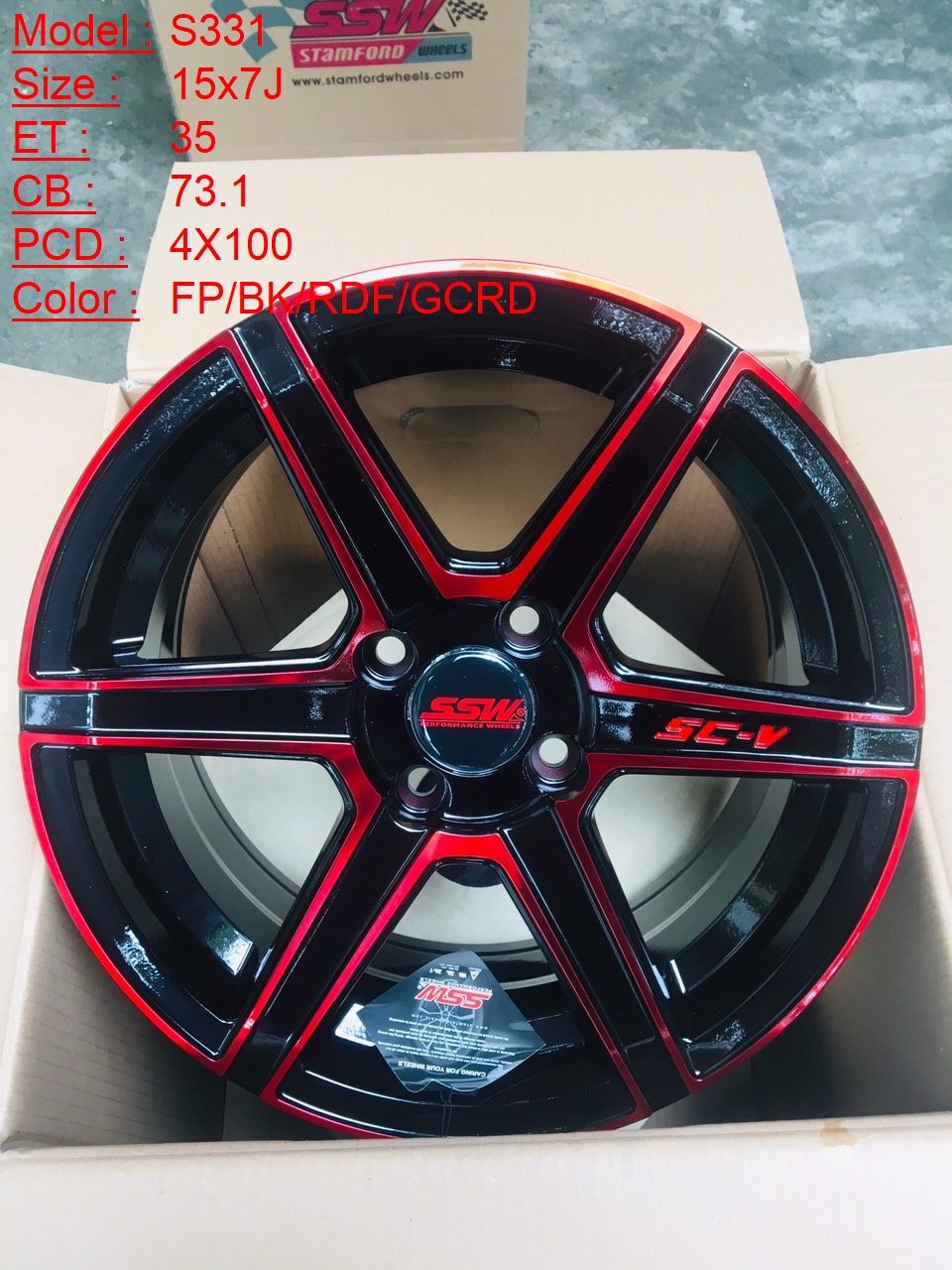 Mâm Lazang Vành SSW 15 inch 4x100 S331-BK-RDF-FP-GCRD
