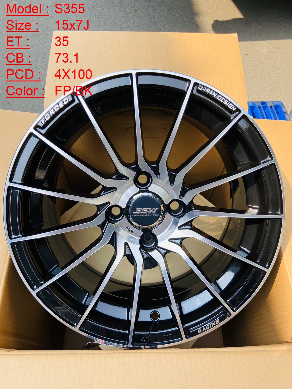 Mâm Lazang Vành SSW 15 inch 4x100 S355-FP-BK